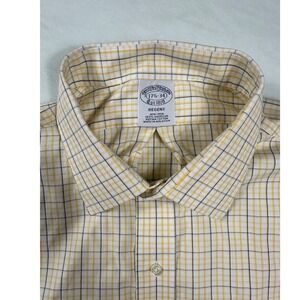 Brooks Brothers Regent Mens Dress Shirt 17 1/2 34 Yellow Plaid Non Iron